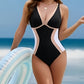 Deep V Neck One Piece Swimsuit
