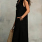 Boho Ruffle V-Neck Sleeveless Linen Maxi Dress with Pockets