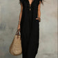 Boho Ruffle V-Neck Sleeveless Linen Maxi Dress with Pockets