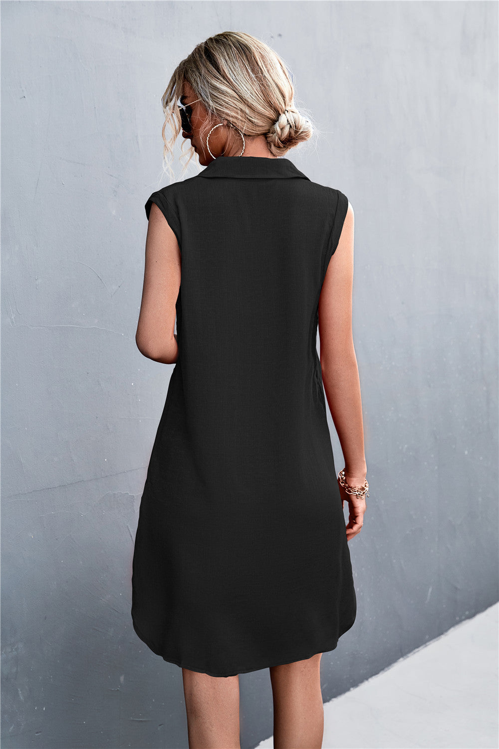 Front Buttons Sleeveless Dress