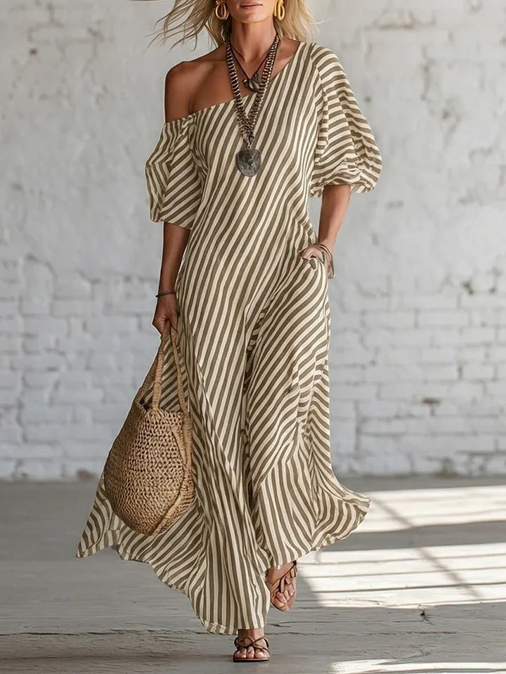 Stripe Off The Shoulder Maxi Dress