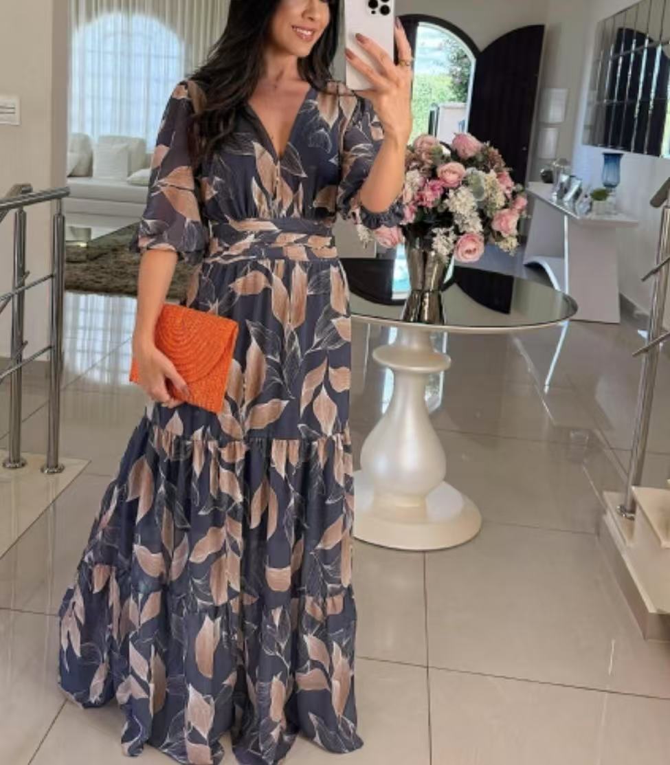 V Neck Floral Maxi Dress