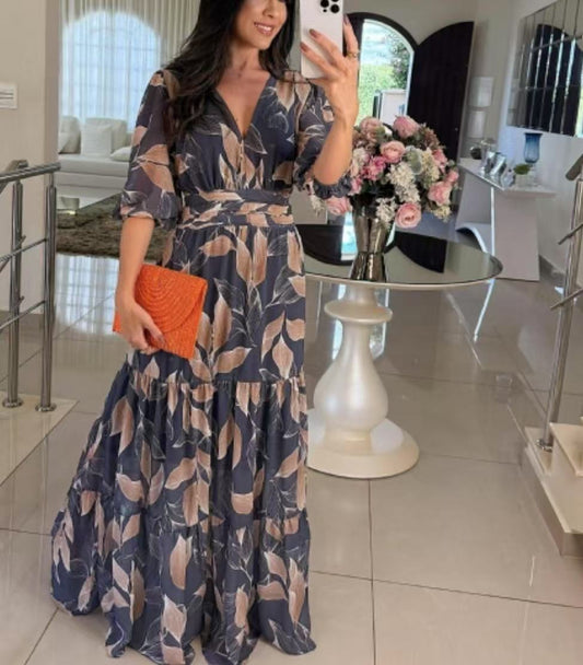 V Neck Floral Maxi Dress