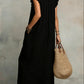 Boho Ruffle V-Neck Sleeveless Linen Maxi Dress with Pockets