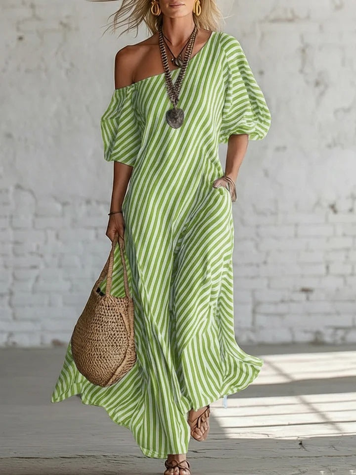 Stripe Off The Shoulder Maxi Dress