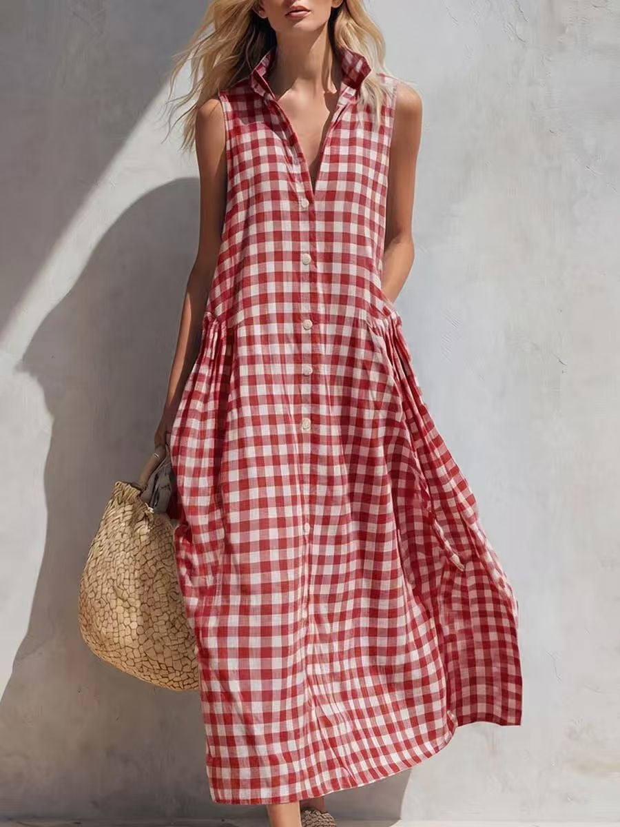 Sleeveless Front Buttons Maxi Dress