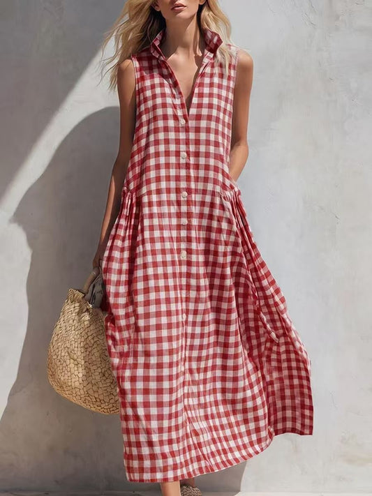 Sleeveless Front Buttons Maxi Dress