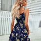 Shoulder Straps Printed Elastic Waist Suspender Mini Dress For Women