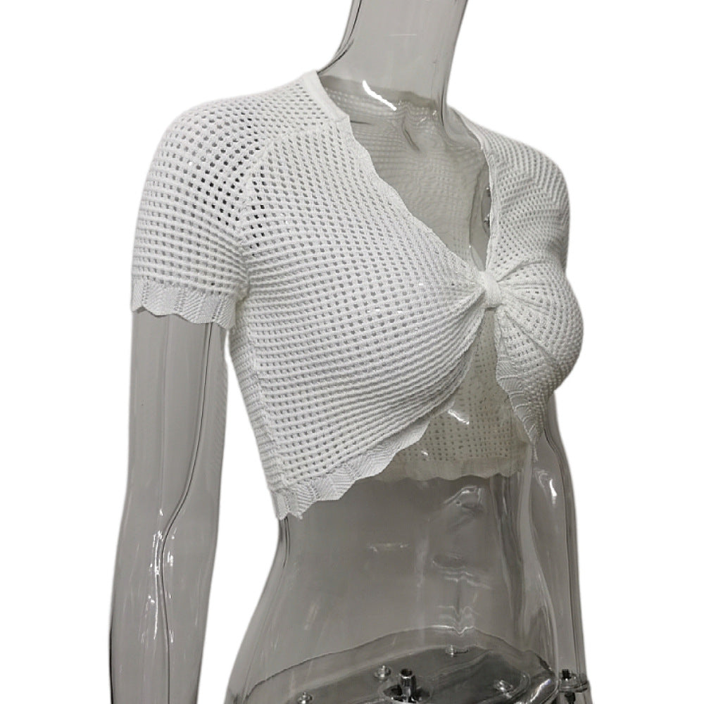 Knitted Hollow Out Short Sleeved Vest