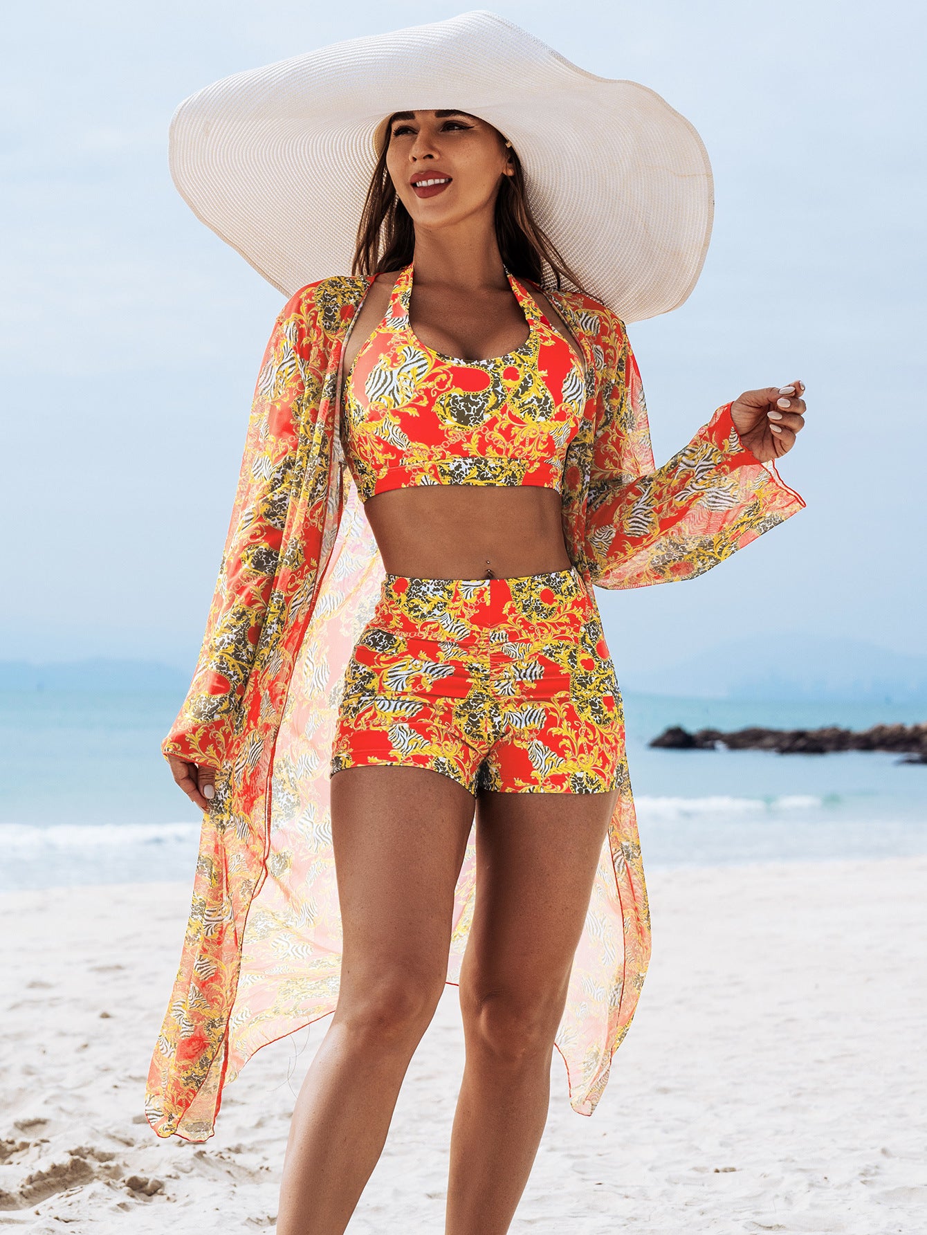 Multi Color Three Pieces Swimsuit