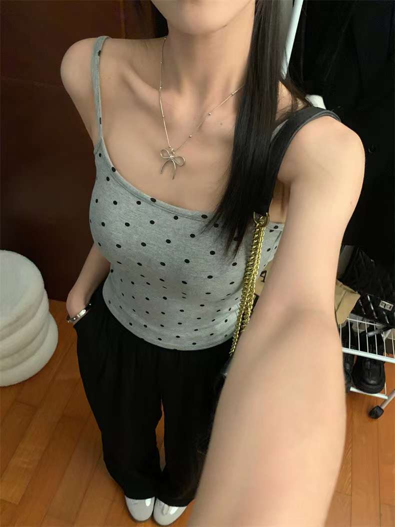 Dots Print With Padded Tank Top