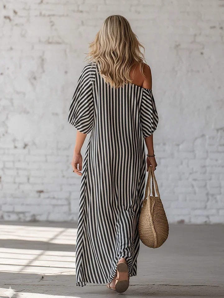 Stripe Off The Shoulder Maxi Dress