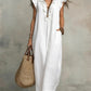 Boho Ruffle V-Neck Sleeveless Linen Maxi Dress with Pockets
