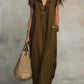 Boho Ruffle V-Neck Sleeveless Linen Maxi Dress with Pockets