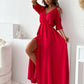 Off-shoulder Sexy Deep V-neck Slit Maxi Dress