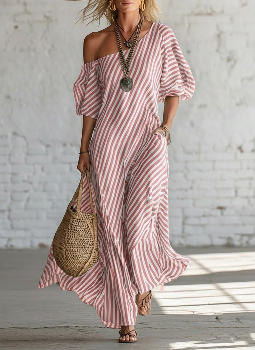 Stripe Off The Shoulder Maxi Dress