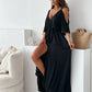 Off-shoulder Sexy Deep V-neck Slit Maxi Dress