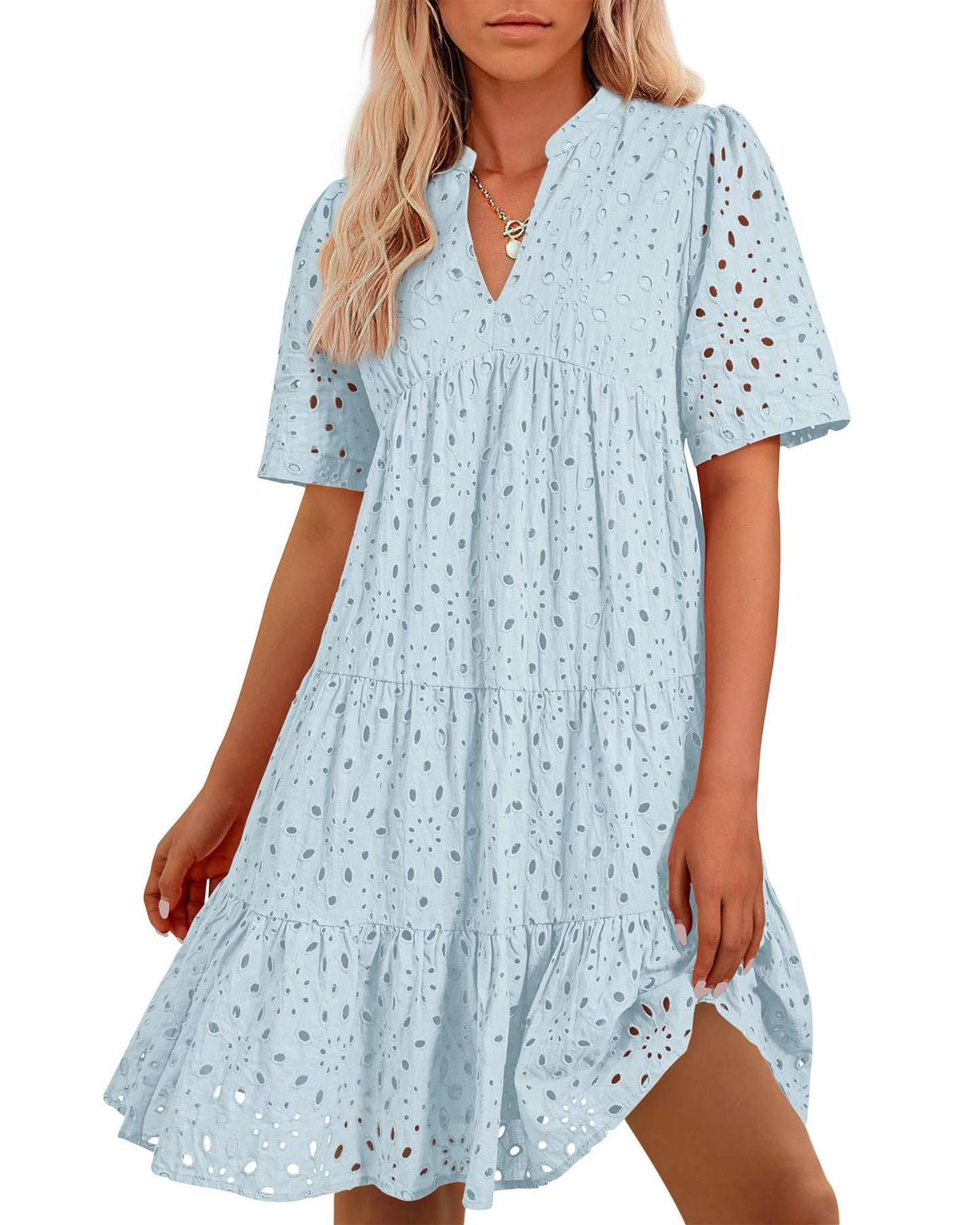 V-neck Hollowed-out Lace Dress
