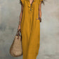 Boho Ruffle V-Neck Sleeveless Linen Maxi Dress with Pockets