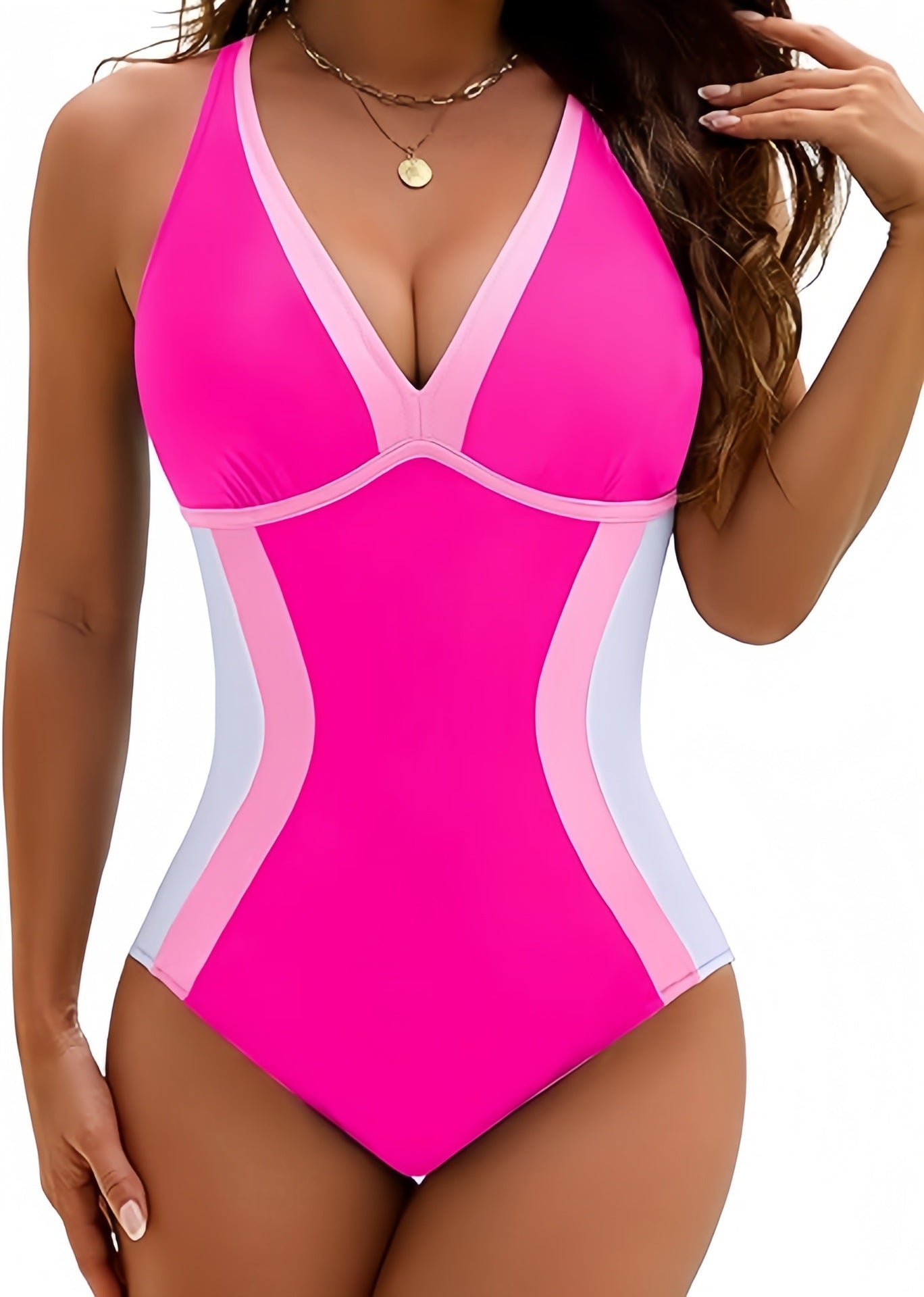 Deep V Neck One Piece Swimsuit