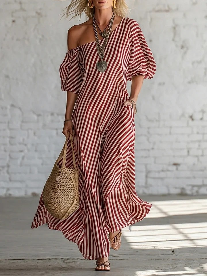 Stripe Off The Shoulder Maxi Dress
