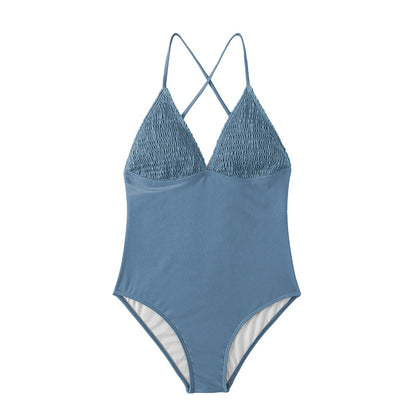 Solid Color V-neck Swimsuit