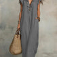 Boho Ruffle V-Neck Sleeveless Linen Maxi Dress with Pockets