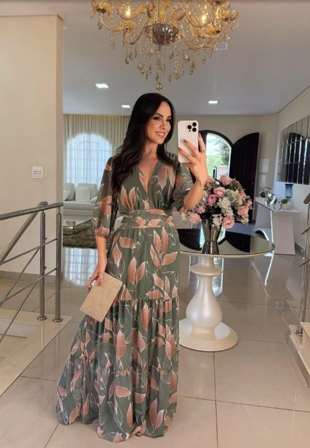 V Neck Floral Maxi Dress