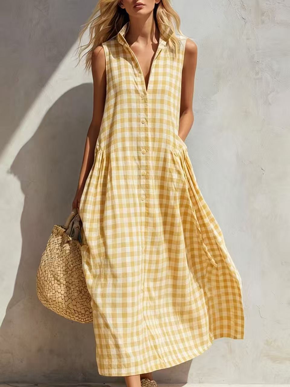 Sleeveless Front Buttons Maxi Dress