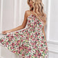 Shoulder Straps Printed Elastic Waist Suspender Mini Dress For Women