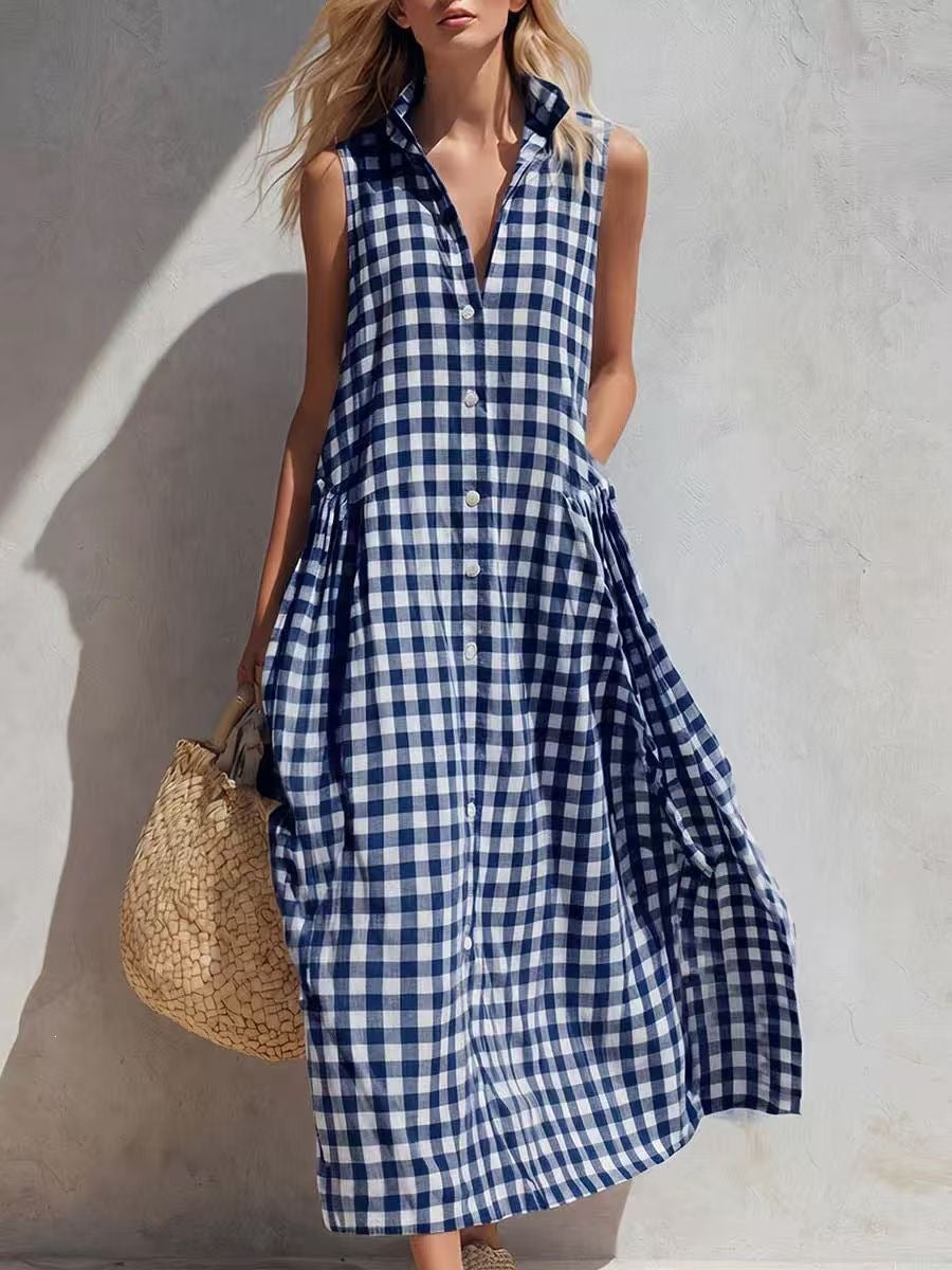 Sleeveless Front Buttons Maxi Dress