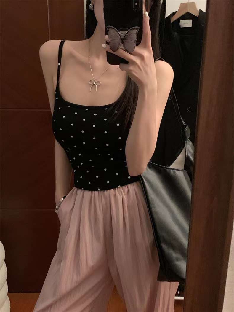 Dots Print With Padded Tank Top