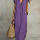 Boho Ruffle V-Neck Sleeveless Linen Maxi Dress with Pockets