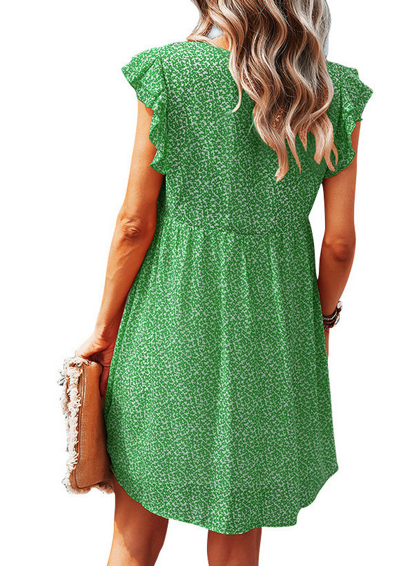 V Neck Floral Chiffon Dress