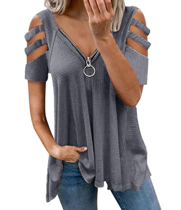 Hollow Out Zipper Top