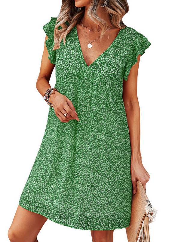 V Neck Floral Chiffon Dress