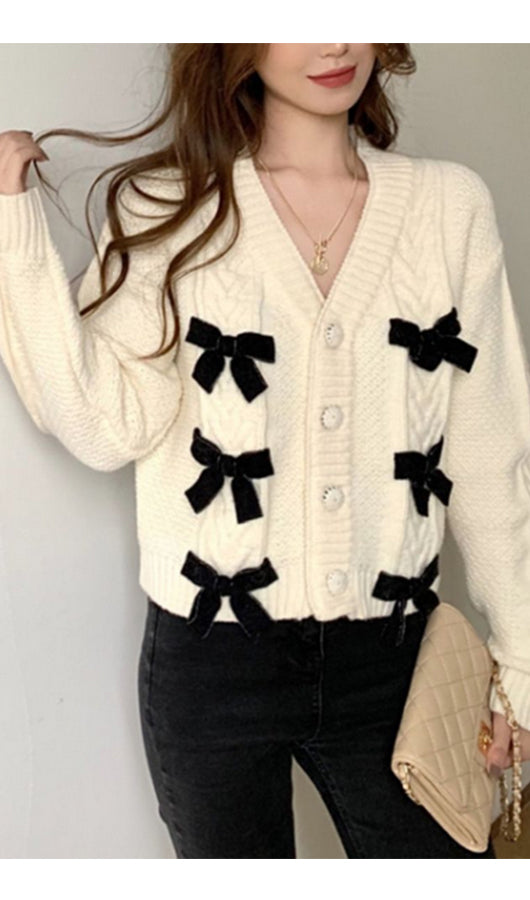 Bowknot Knotted Sweater Cardigan