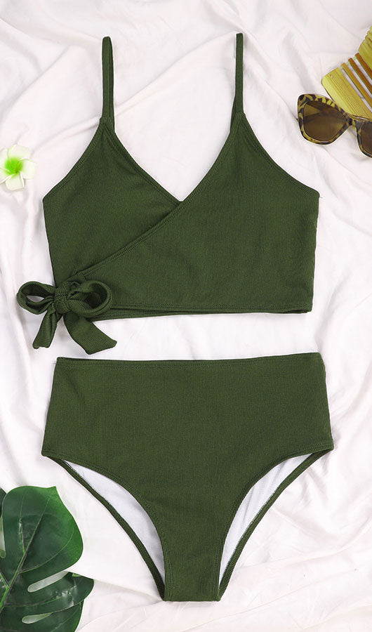 Solid Color Cross Bikini Set