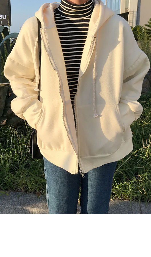 Front Zipper Hooded Sweatshirt Coat