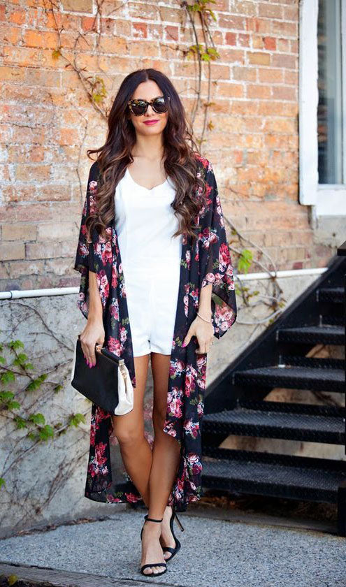 Floral Long Chiffon Overall, cardigan, VIVIMARKS