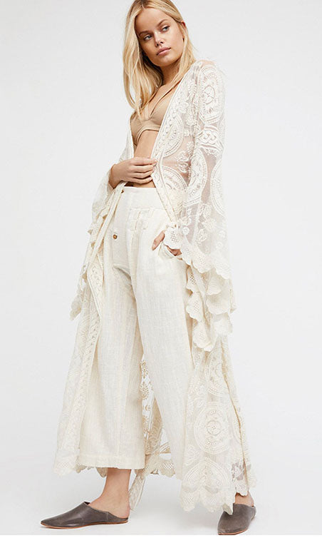 Beige Lace Long Cardigan, cardigan, VIVIMARKS