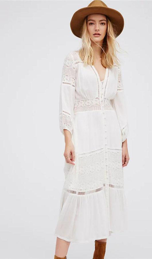 White Lace Front Buttons Dress, dress, VIVIMARKS