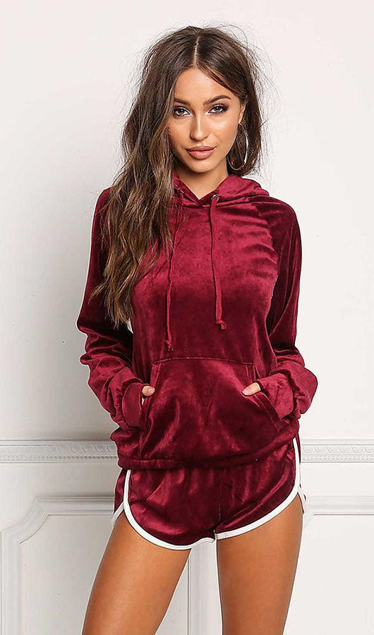 Casual Hoodie Sweatshirt And Shorts Two Pieces Set, two pieces, VIVIMARKS