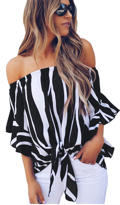 Stripe Off The Shoulder Chiffon Top