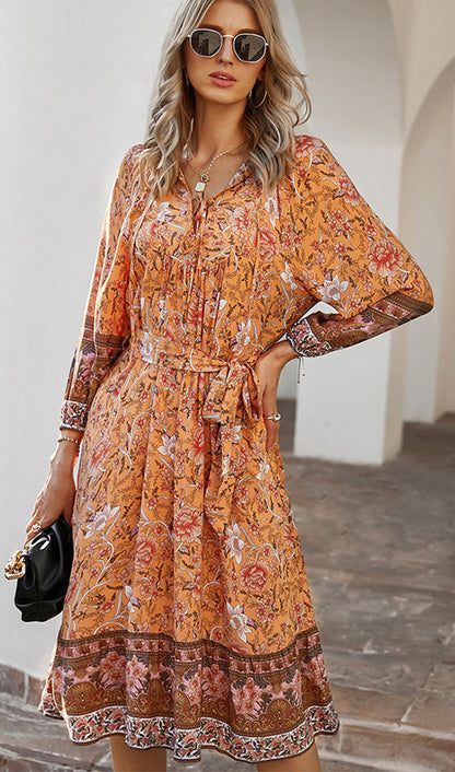 Three Quarter Sleeve Floral Dress