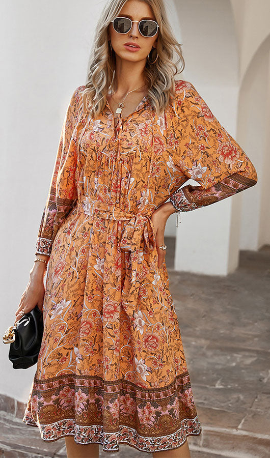 Three Quarter Sleeve Floral Dress