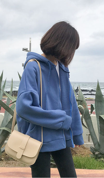 Front Zipper Hooded Sweatshirt Coat