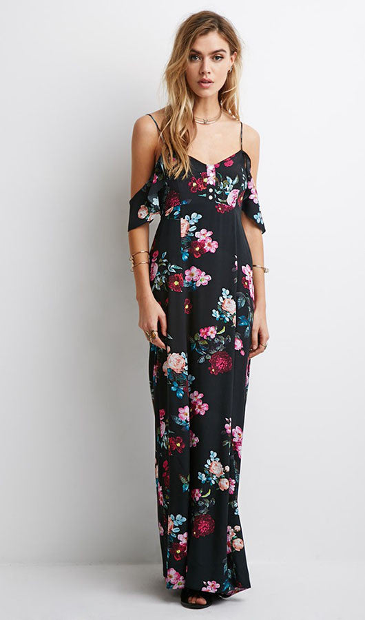 Floral Spaghetti Staps Maxi Dress, dress, VIVIMARKS