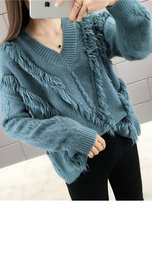 V Neck Tassels Sweater