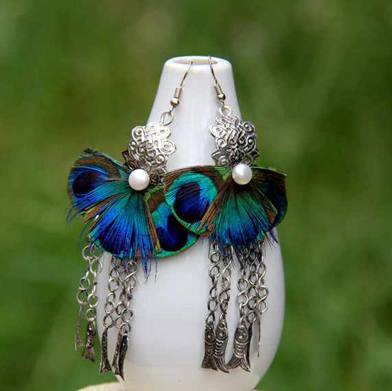 Peacock Feathers Earrings, ACCESSORIES, VIVIMARKS